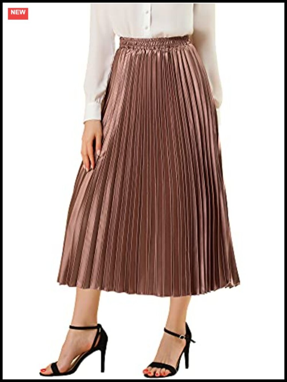 Pleated Metallic Midi Skirt High Waisted A Line Party Night Out